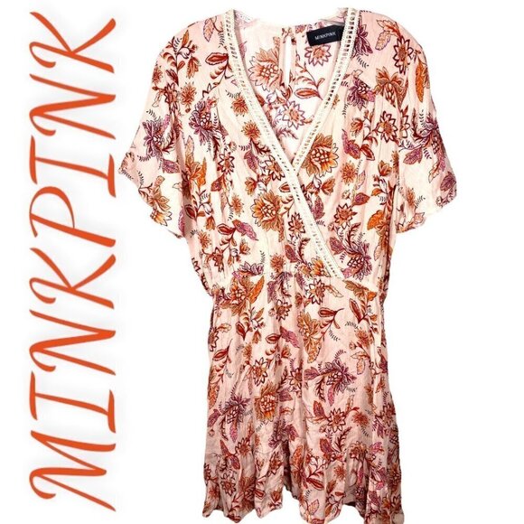 NWT MINKPINK Lola Floral Multi V-Neck Boho Mini Dress, Size Large - Picture 12 of 14